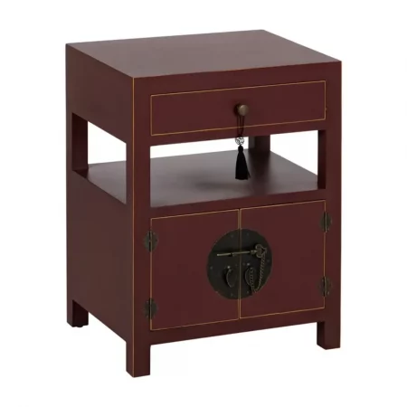 Mesita de Noche Teja de Madera de Madera de Abeto Esilo Oriental 1 Cajón 2 Puertas - IXIA (2)