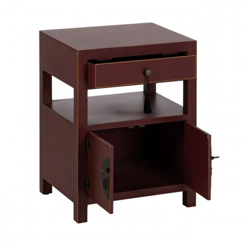 Mesita de Noche Teja de Madera de Madera de Abeto Esilo Oriental 1 Cajón 2 Puertas - IXIA (3)