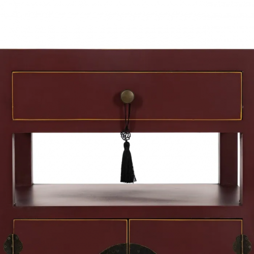 Mesita de Noche Teja de Madera de Madera de Abeto Esilo Oriental 1 Cajón 2 Puertas - IXIA (5)