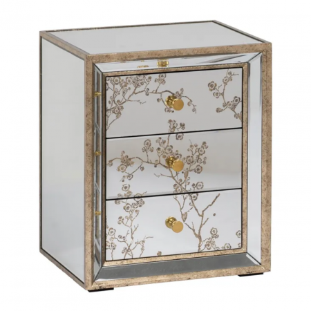 Mesita de Noche de Cristal DIseño de Flores de 3 Cajones - IXIA (2)