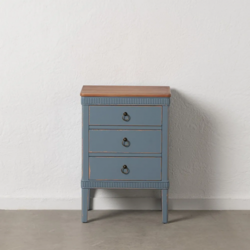Mesita de Noche de Madera de Abeto Azul 3 Cajones - IXIA (1)