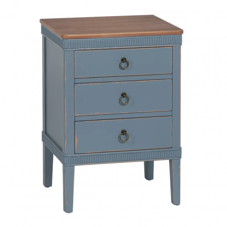 Mesita de Noche de Madera de Abeto Azul 3 Cajones - IXIA (2)