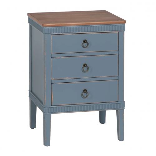 Mesita de Noche de Madera de Abeto Azul 3 Cajones - IXIA (2)