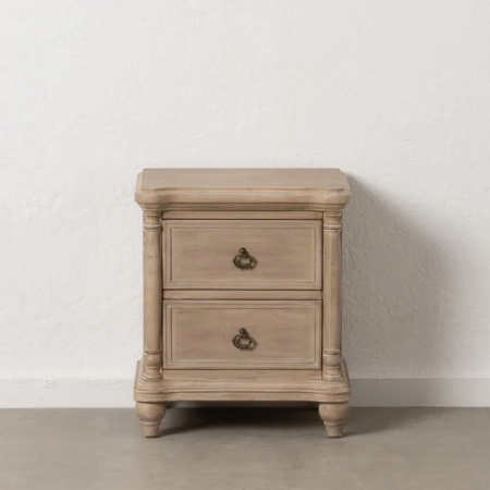 Mesita de Noche de Madera de Abeto de 2 Cajones Estilo Colonial - IXIA (1)