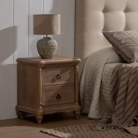 Mesita de Noche de Madera de Abeto de 2 Cajones Estilo Colonial - IXIA (12)