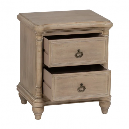 Mesita de Noche de Madera de Abeto de 2 Cajones Estilo Colonial - IXIA (4)