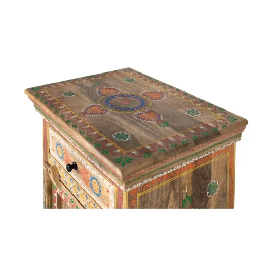 Mesita de Noche de Madera de Mango 1 Cajón 1 Puerta Pintado Artesanal - Giner y Colomer (3)