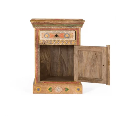 Mesita de Noche de Madera de Mango 1 Cajón 1 Puerta Pintado Artesanal - Giner y Colomer (4)