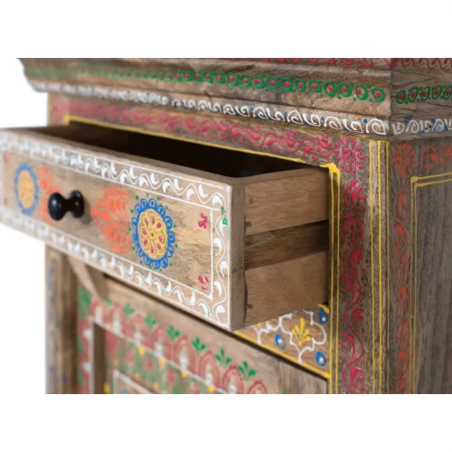 Mesita de Noche de Madera de Mango 1 Cajón 1 Puerta Pintado Artesanal - Giner y Colomer (5)