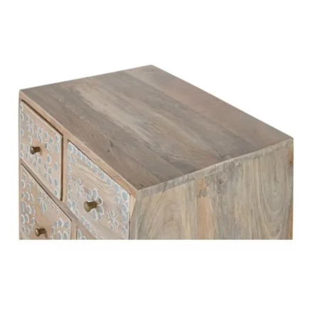 Mesita de Noche de Madera de Mango con Detalles a Mano y 5 Cajones - Giner y Colomer (3)