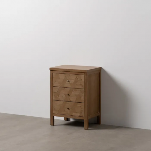 Mesita de Noche de Madera de Paulonia Natural DM 3 Cajones - IXIA (1)