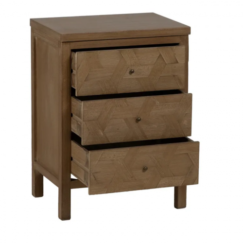 Mesita de Noche de Madera de Paulonia Natural DM 3 Cajones - IXIA (3)