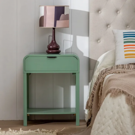 Mesita de Noche de Madera de Pino Verde 1 Cajón - IXIA (12)