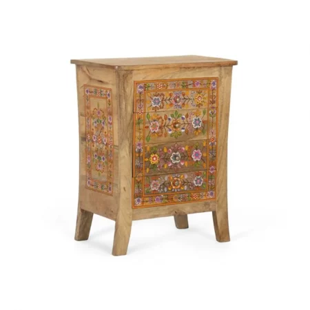 Mesita de Noche en Madera de Mango con Detalles Floreados con 4 Cajones - Giner y Colomer (2)