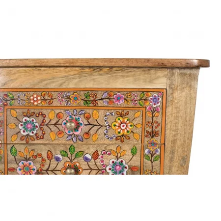 Mesita de Noche en Madera de Mango con Detalles Floreados con 4 Cajones - Giner y Colomer (3)