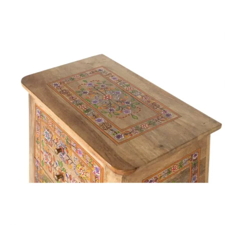 Mesita de Noche en Madera de Mango con Detalles Floreados con 4 Cajones - Giner y Colomer (5)