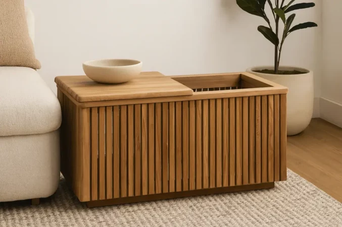 Mueble Auxiliar Madera Teca con Almacenaje 63x33x37 Cm - Moycor (5)