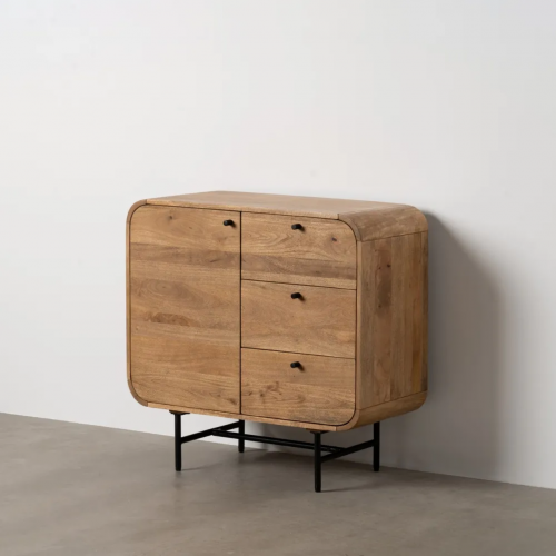 Mueble Auxiliar de Madera de Mango Natural Patas de Hierro 3 Cajones 1 Puerta - Ixia (1)