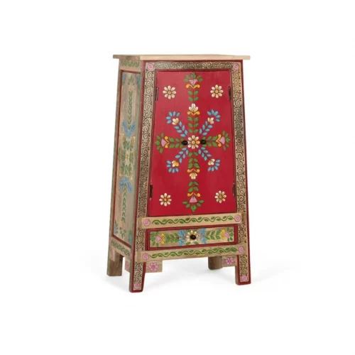 Mueble Auxiliar de Madera de Mango y MDF 2 Puertas 1 Cajón Pintado Artesanal Rojo - Giner y Colomer (1)