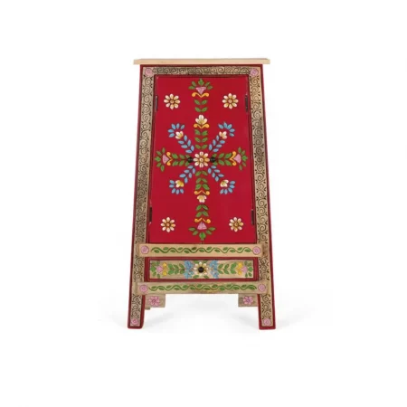 Mueble Auxiliar de Madera de Mango y MDF 2 Puertas 1 Cajón Pintado Artesanal Rojo - Giner y Colomer (2)