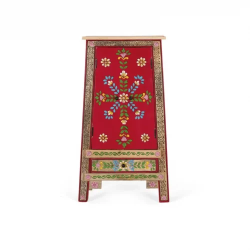 Mueble Auxiliar de Madera de Mango y MDF 2 Puertas 1 Cajón Pintado Artesanal Rojo - Giner y Colomer (2)
