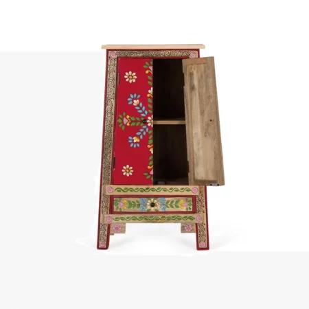 Mueble Auxiliar de Madera de Mango y MDF 2 Puertas 1 Cajón Pintado Artesanal Rojo - Giner y Colomer (3)