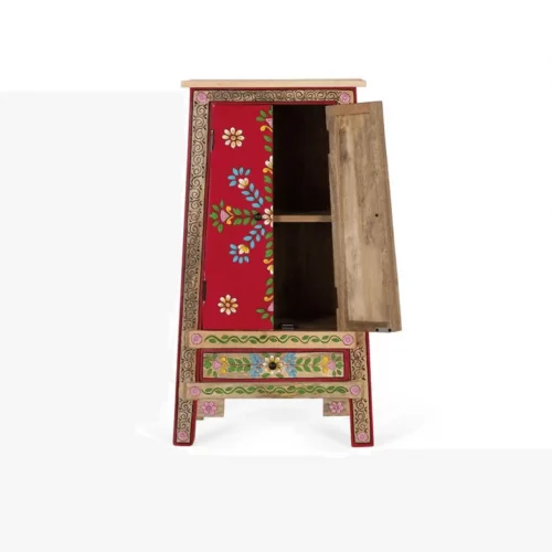 Mueble Auxiliar de Madera de Mango y MDF 2 Puertas 1 Cajón Pintado Artesanal Rojo - Giner y Colomer (3)