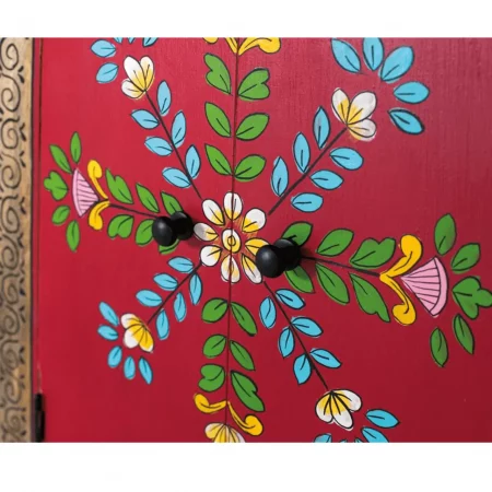 Mueble Auxiliar de Madera de Mango y MDF 2 Puertas 1 Cajón Pintado Artesanal Rojo - Giner y Colomer (5)