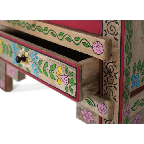 Mueble Auxiliar de Madera de Mango y MDF 2 Puertas 1 Cajón Pintado Artesanal Rojo - Giner y Colomer (6)
