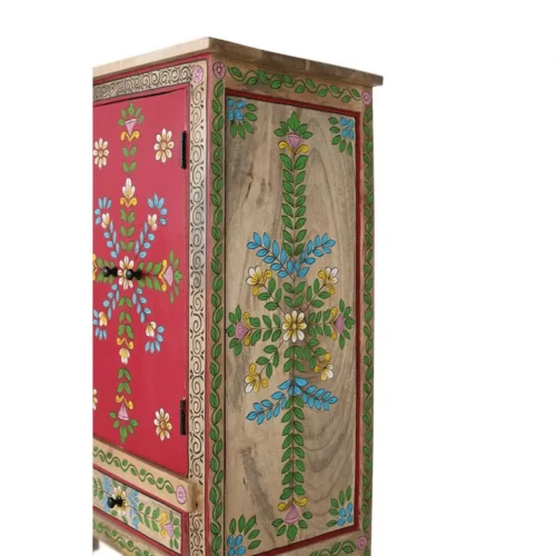 Mueble Auxiliar de Madera de Mango y MDF 2 Puertas 1 Cajón Pintado Artesanal Rojo - Giner y Colomer (7)