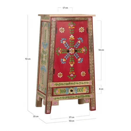 Mueble Auxiliar de Madera de Mango y MDF 2 Puertas 1 Cajón Pintado Artesanal Rojo - Giner y Colomer (8)
