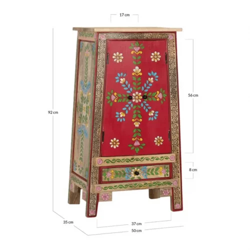 Mueble Auxiliar de Madera de Mango y MDF 2 Puertas 1 Cajón Pintado Artesanal Rojo - Giner y Colomer (8)
