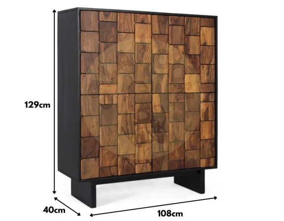 Mueble Bar Madera Mango Wengue y Nogal 108x40x129 Cm - Giner y Colomer (1)