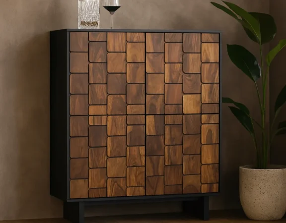 Mueble Bar Madera Mango Wengue y Nogal 108x40x129 Cm - Giner y Colomer (2)