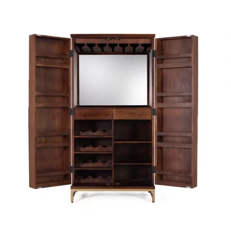 Mueble Bar con 2 Puertas Madera de Mango Maciza y Base de Metal en Color Cerezo 91x53x179 Cm - Giner y Colomer (4)