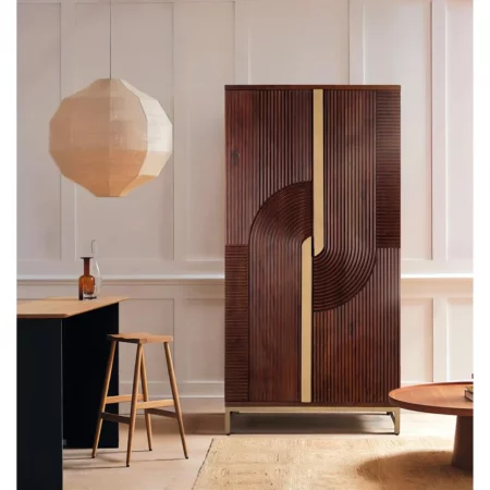 Mueble Bar con 2 Puertas Madera de Mango Maciza y Base de Metal en Color Cerezo 91x53x179 Cm - Giner y Colomer (5)