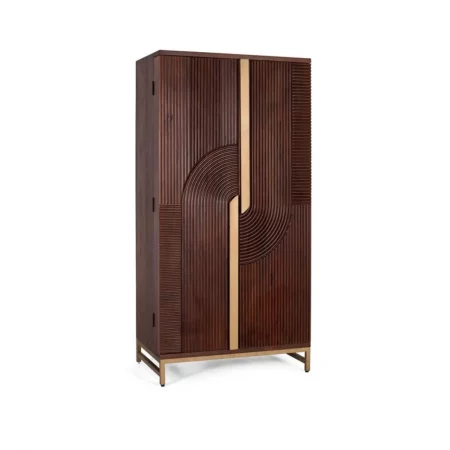 Mueble Bar con 2 Puertas Madera de Mango Maciza y Base de Metal en Color Cerezo 91x53x179 Cm - Giner y Colomer (7)