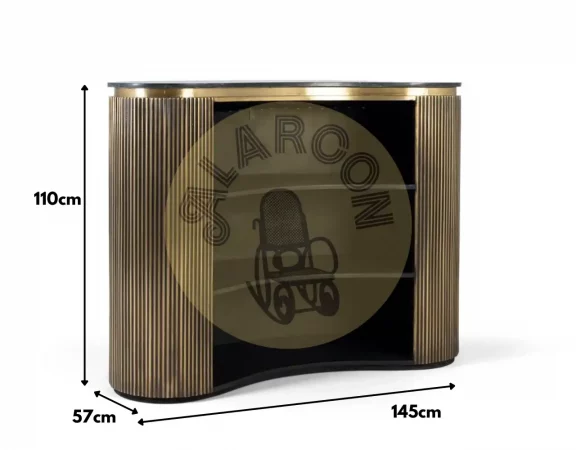Mueble Bar de Diseño Contemporáneo con Encimera de Mármol Negro y Detalles Dorados–145x57x110cm-MOVIL (1)