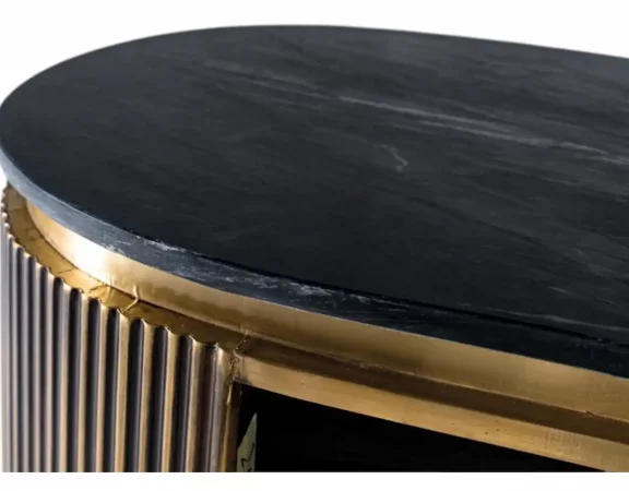 Mueble Bar de Diseño Contemporáneo con Encimera de Mármol Negro y Detalles Dorados–145x57x110cm-MOVIL (3)