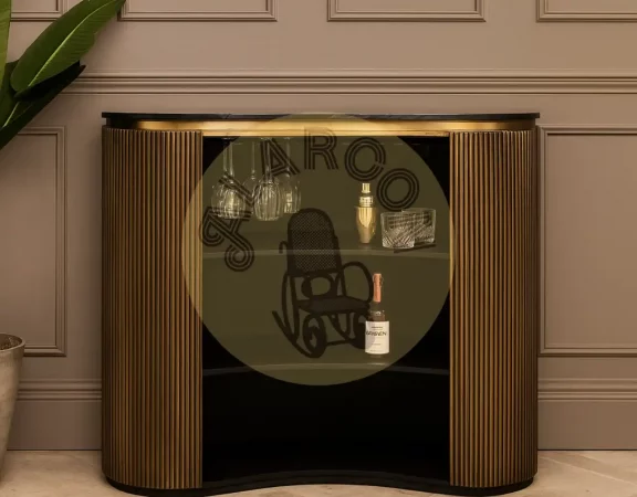 Mueble Bar de Diseño Contemporáneo con Encimera de Mármol Negro y Detalles Dorados–145x57x110cm-MOVIL (4)