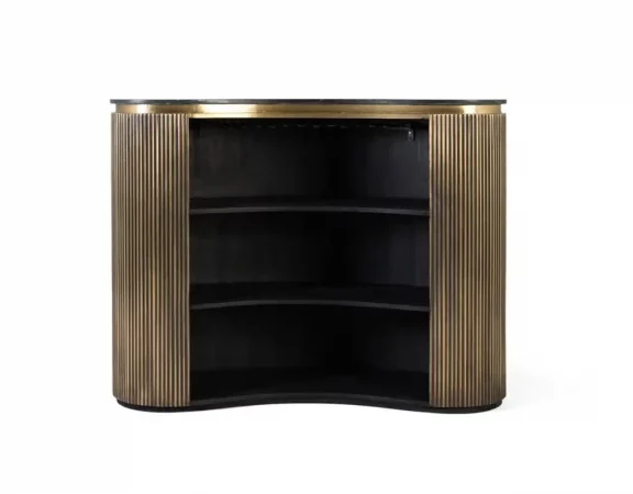 Mueble Bar de Diseño Contemporáneo con Encimera de Mármol Negro y Detalles Dorados–145x57x110cm-MOVIL (5)