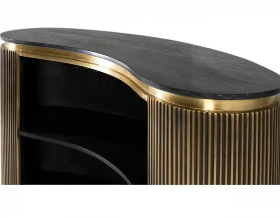 Mueble Bar de Diseño Contemporáneo con Encimera de Mármol Negro y Detalles Dorados–145x57x110cm-MOVIL (7)