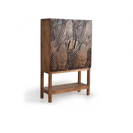 Mueble Botellero 2 Puertas Madera Acacia Maciza Detalles Tallados a Mano Colección Tropicana 100x40x160 Cm - Giner y Colomer (1)