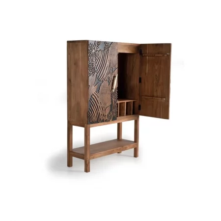 Mueble Botellero 2 Puertas Madera Acacia Maciza Detalles Tallados a Mano Colección Tropicana 100x40x160 Cm - Giner y Colomer (4)