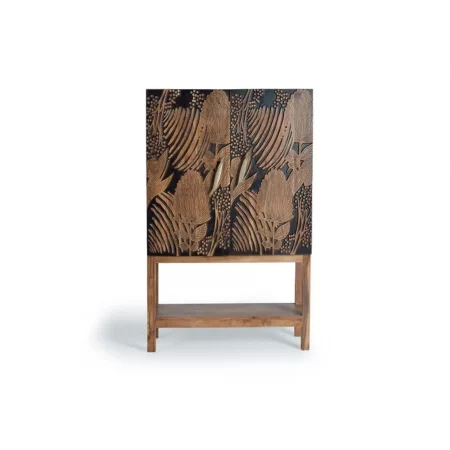 Mueble Botellero 2 Puertas Madera Acacia Maciza Detalles Tallados a Mano Colección Tropicana 100x40x160 Cm - Giner y Colomer (5)