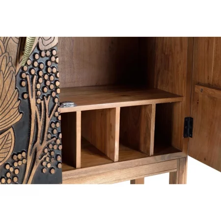 Mueble Botellero 2 Puertas Madera Acacia Maciza Detalles Tallados a Mano Colección Tropicana 100x40x160 Cm - Giner y Colomer (7)