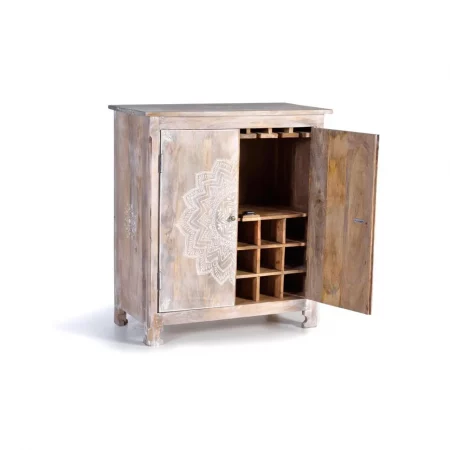 Mueble Botellero Madera Mango Decapado Natural Pintado a Mano 80x40x90 Cm - Giner y Colomer (2)