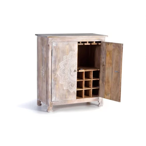Mueble Botellero Madera Mango Decapado Natural Pintado a Mano 80x40x90 Cm - Giner y Colomer (2)