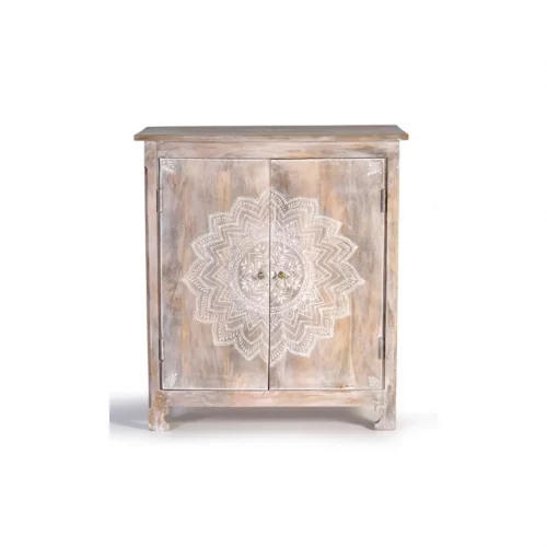 Mueble Botellero Madera Mango Decapado Natural Pintado a Mano 80x40x90 Cm - Giner y Colomer (4)