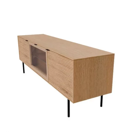 Mueble T.V Tulsa Chapa Roble 2 Puertas Madera + 1 Puerta Cristal Patas de Metal - Somcasa (1)